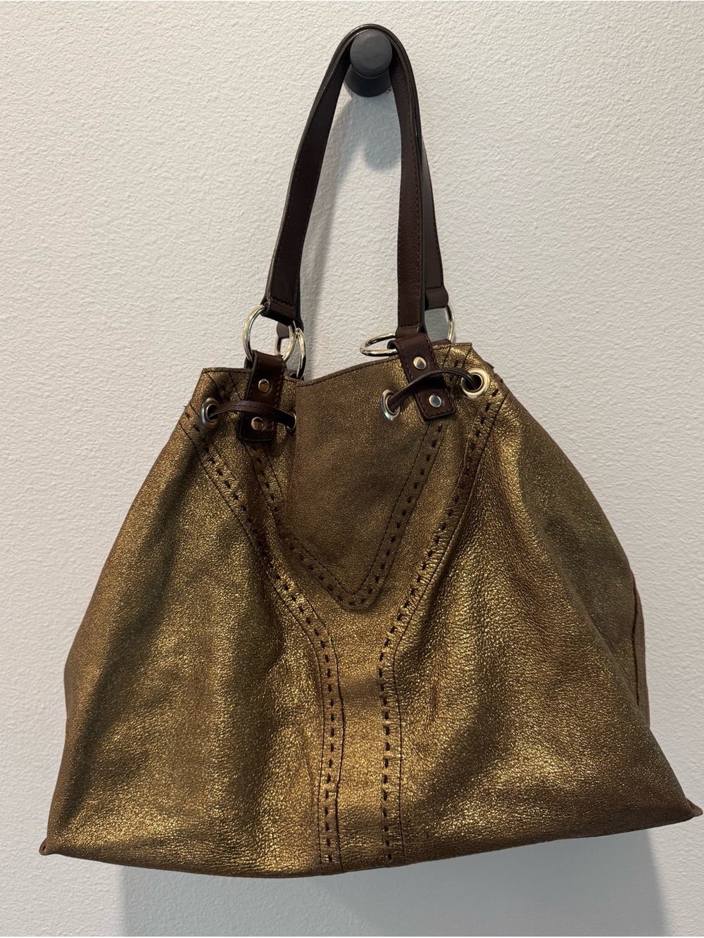 Yves Saint Laurent calf skin reversible, double sac Y tote. Bronze and Chocolate - Picture 5 of 14